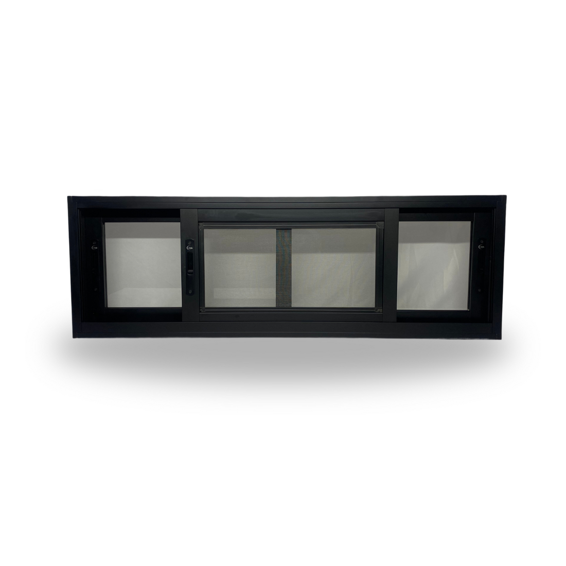 Janela de Correr Três Folhas - Preta com Tela Mosquiteira Linha Suprema