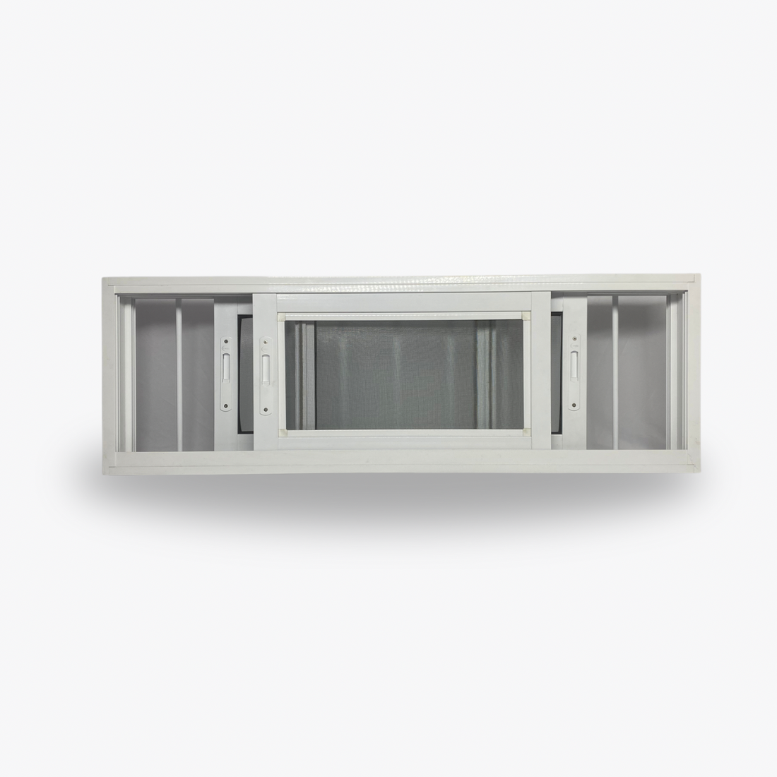 Janela de Correr Três Folhas - Branco com Tela Mosquiteira e Grade Embutida Linha Suprema