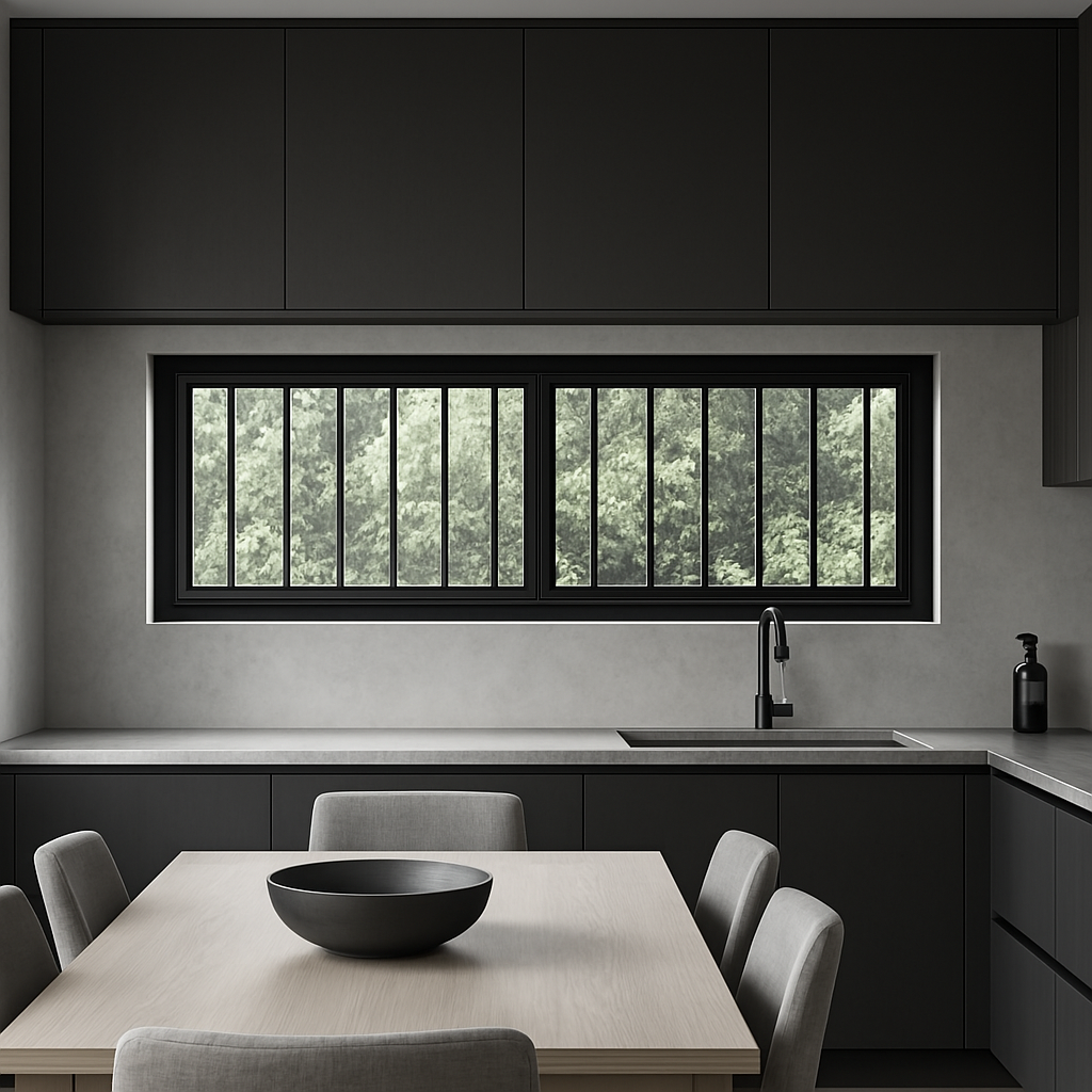 Janela de Correr Duas Folhas - Preta com Grade Embutida