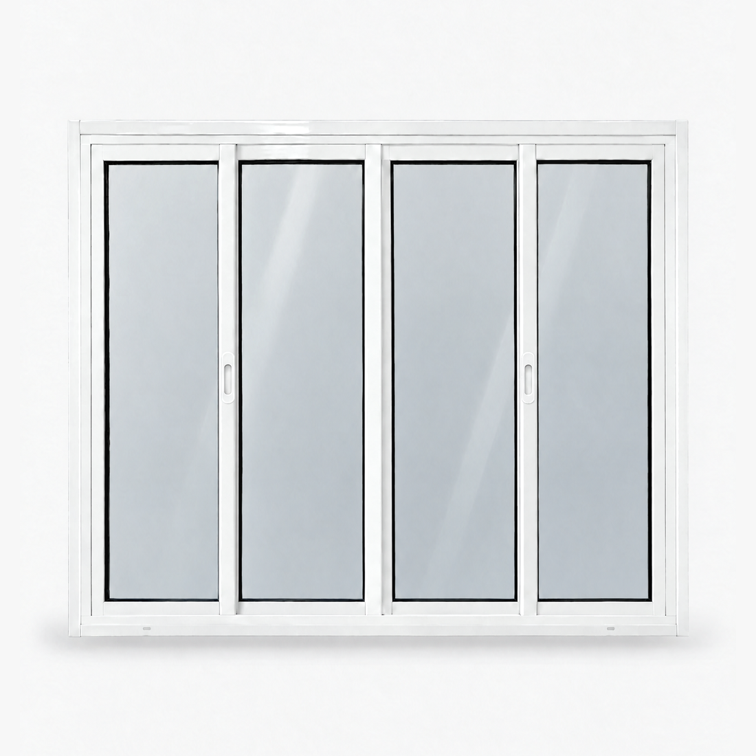 Janela 4 folhas branca com 2 fixas e 2 de correr, vista frontal, 120 × 100 cm (largura × altura), fundo branco
