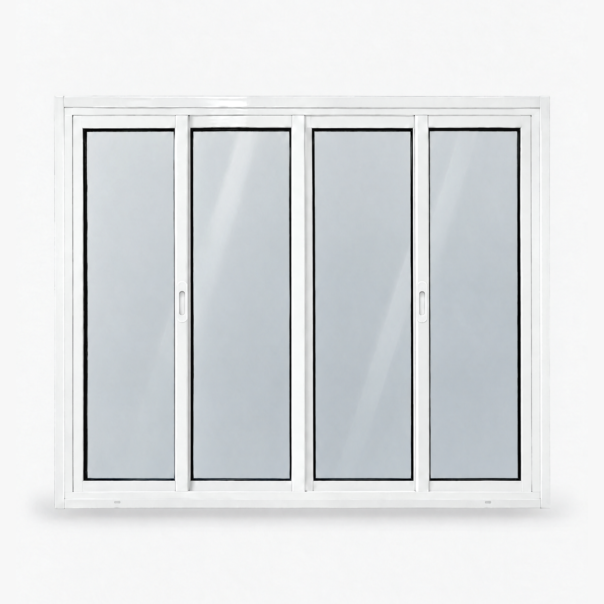 Janela 4 folhas branca com 2 fixas e 2 de correr, vista frontal, 120 × 100 cm (largura × altura), fundo branco