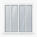 Janela 4 folhas branca com 2 fixas e 2 de correr, vista frontal, 120 × 120 cm (largura × altura), fundo branco