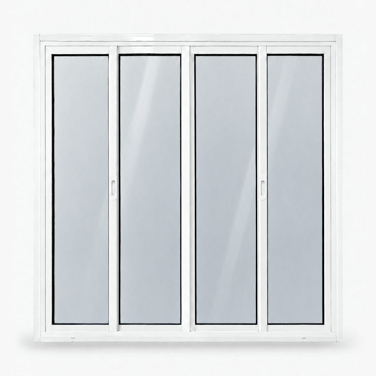 Janela 4 folhas branca com 2 fixas e 2 de correr, vista frontal, 120 × 120 cm (largura × altura), fundo branco