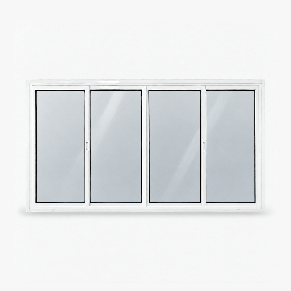 Janela 4 folhas branca com 2 fixas e 2 de correr, vista frontal, 180 × 100 cm (largura × altura), fundo branco