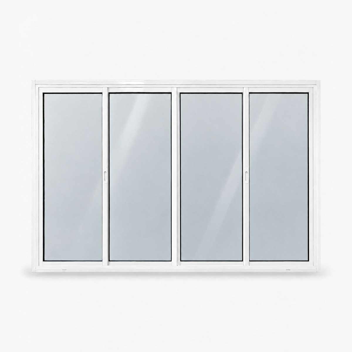 Janela 4 folhas branca com 2 fixas e 2 de correr, vista frontal, 180 × 120 cm (largura × altura), fundo branco
