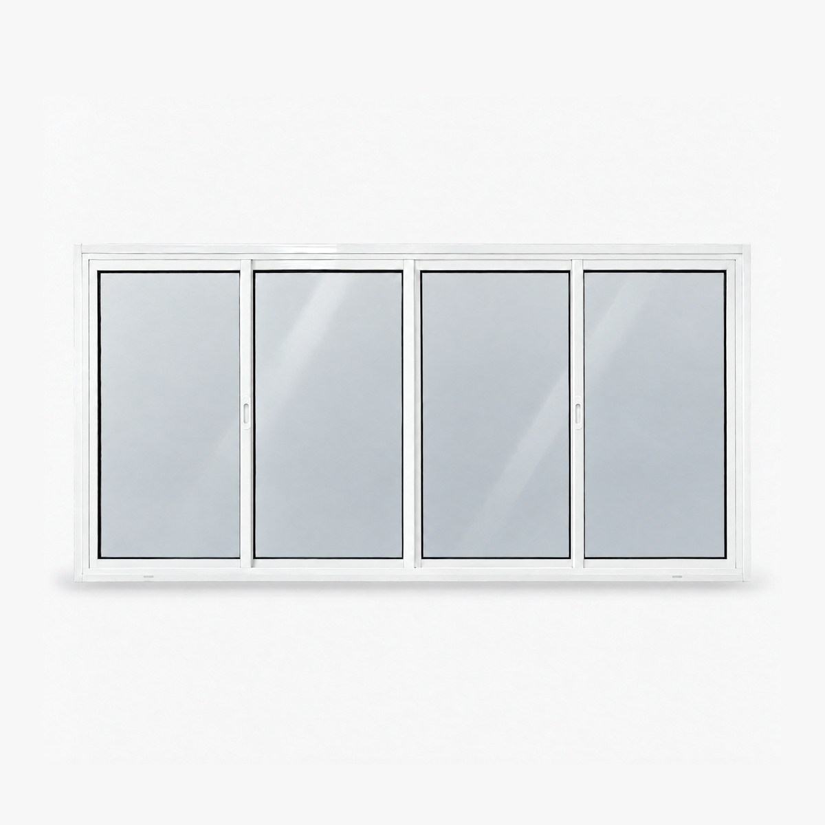 Janela 4 folhas branca com 2 fixas e 2 de correr, vista frontal, 200 × 100 cm (largura × altura), fundo branco