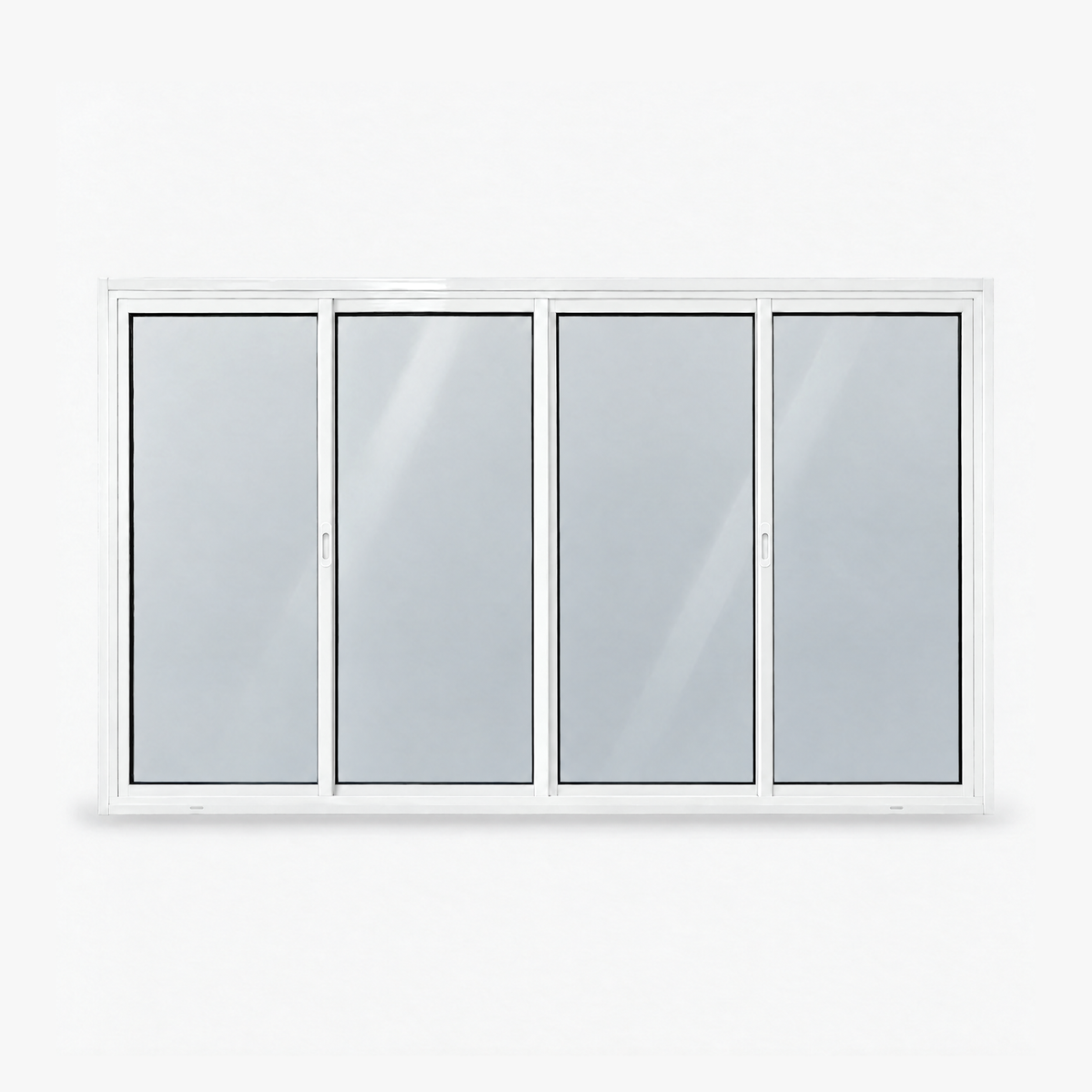 Janela 4 folhas branca com 2 fixas e 2 de correr, vista frontal, 200 × 120 cm (largura × altura), fundo branco
