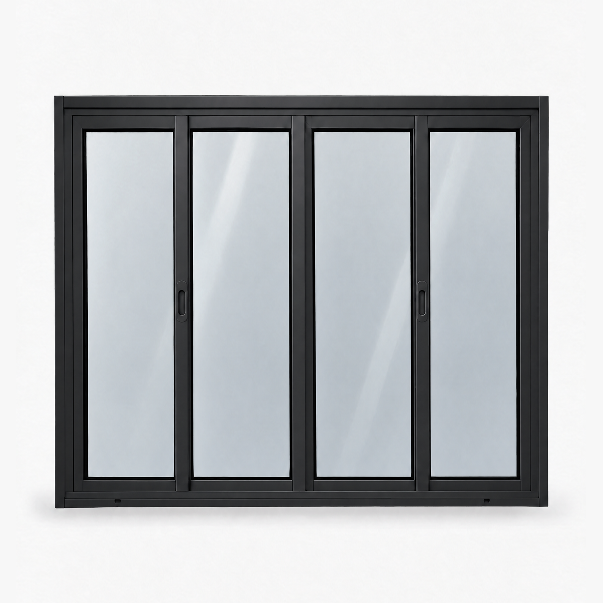 Janela 4 folhas preta com 2 fixas e 2 de correr, vista frontal, 120 × 100 cm (largura × altura), fundo branco