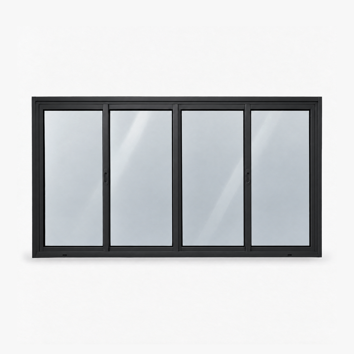 Janela 4 folhas preta com 2 fixas e 2 de correr, vista frontal, 180 × 100 cm (largura × altura), fundo branco