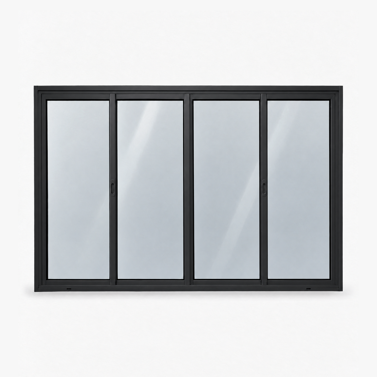 Janela 4 folhas preta com 2 fixas e 2 de correr, vista frontal, 180 × 120 cm (largura × altura), fundo branco