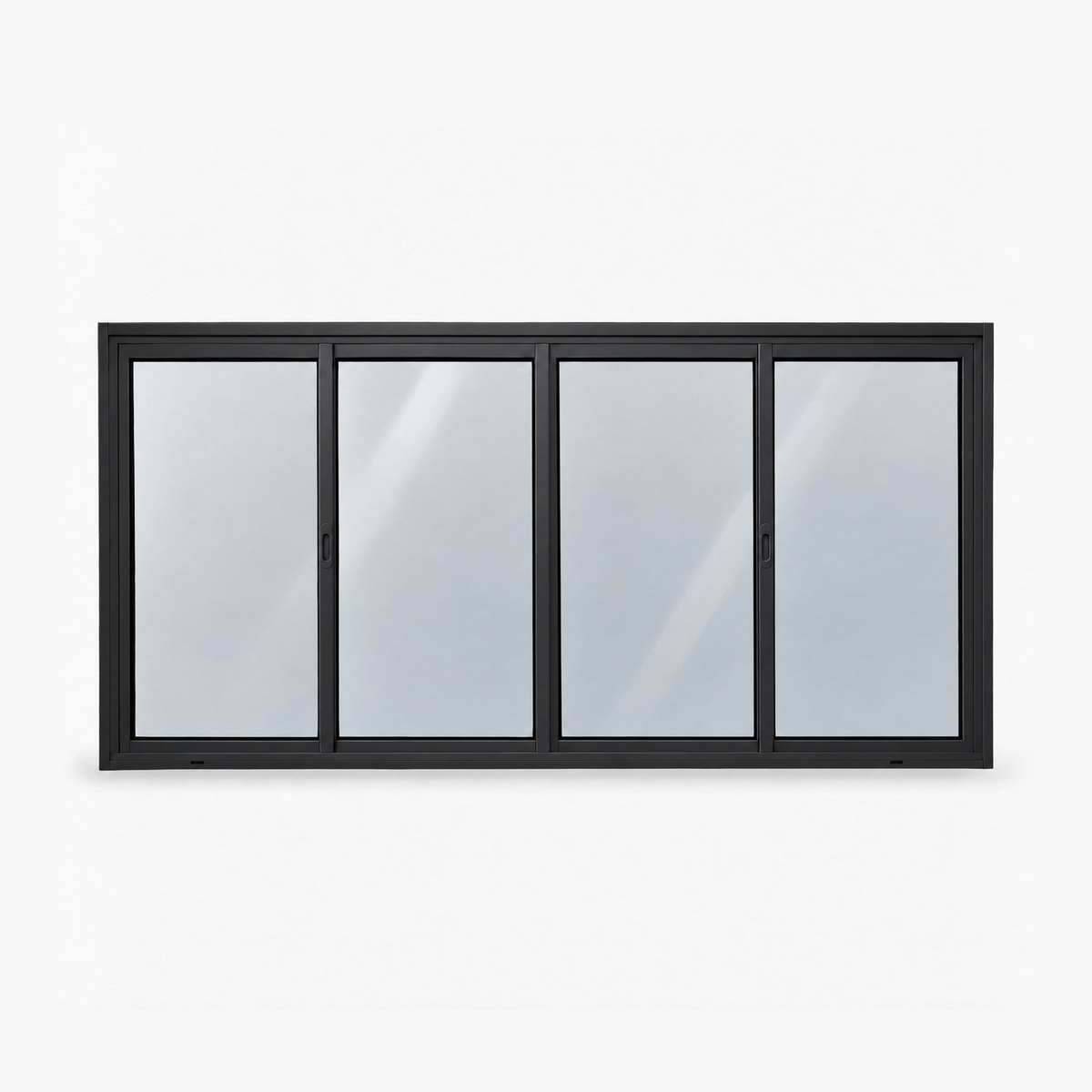 Janela 4 folhas preta com 2 fixas e 2 de correr, vista frontal, 200 × 100 cm (largura × altura), fundo branco