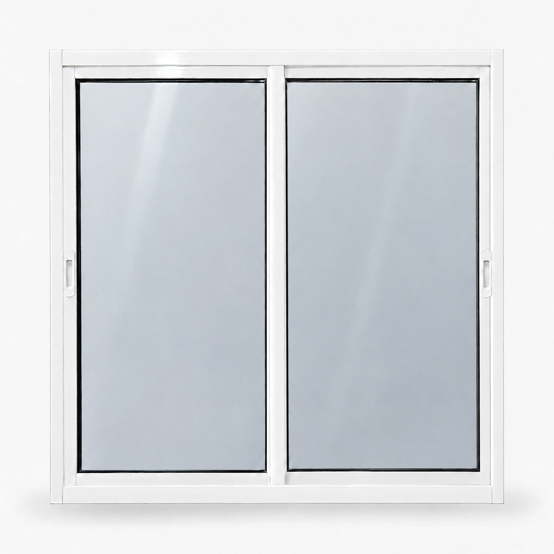 Janela de correr 2 folhas branca para quarto, vista frontal, 100 × 100 cm (largura × altura), fundo branco
