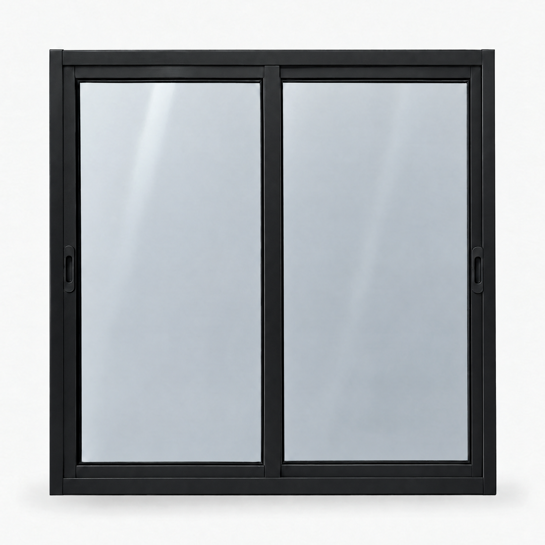 Janela de correr 2 folhas preta para quarto, vista frontal, 100 × 100 cm (largura × altura), fundo branco