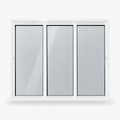 Janela de correr 3 folhas branca para quarto, vista frontal, 120 × 100 cm (largura × altura), fundo branco
