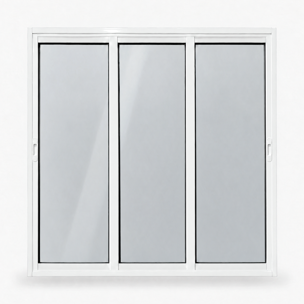 Janela de correr 3 folhas branca para quarto, vista frontal, 120 × 120 cm (largura × altura), fundo branco