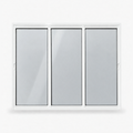 Janela de correr 3 folhas branca para quarto, vista frontal, 150 × 120 cm (largura × altura), fundo branco