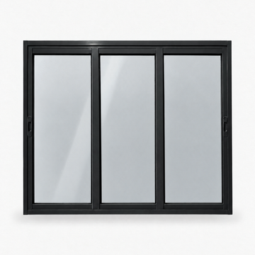 Janela de correr 3 folhas preta para quarto, vista frontal, 120 × 100 cm (largura × altura), fundo branco