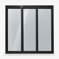 Janela de correr 3 folhas preta para quarto, vista frontal, 120 × 120 cm (largura × altura), fundo branco