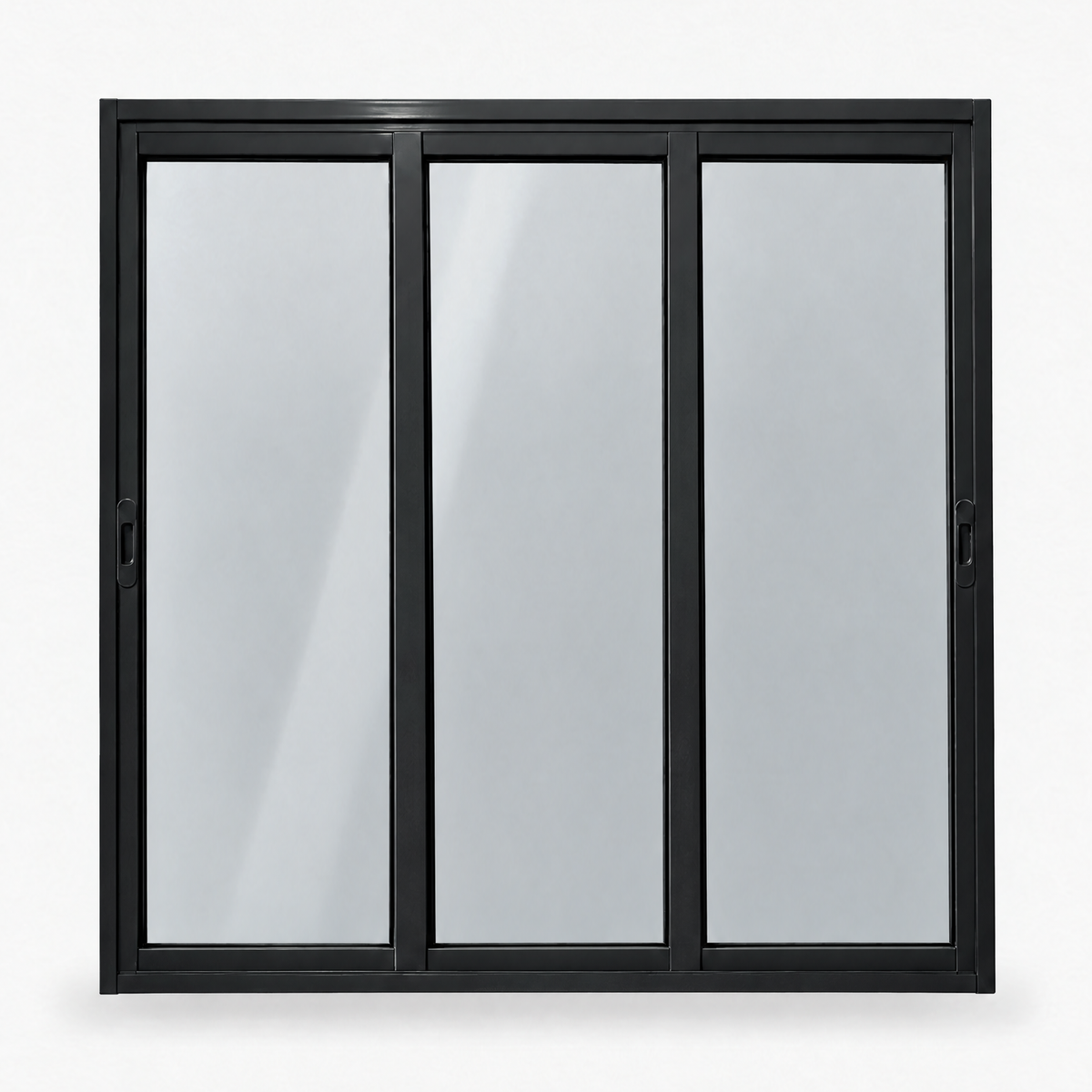Janela de correr 3 folhas preta para quarto, vista frontal, 120 × 120 cm (largura × altura), fundo branco