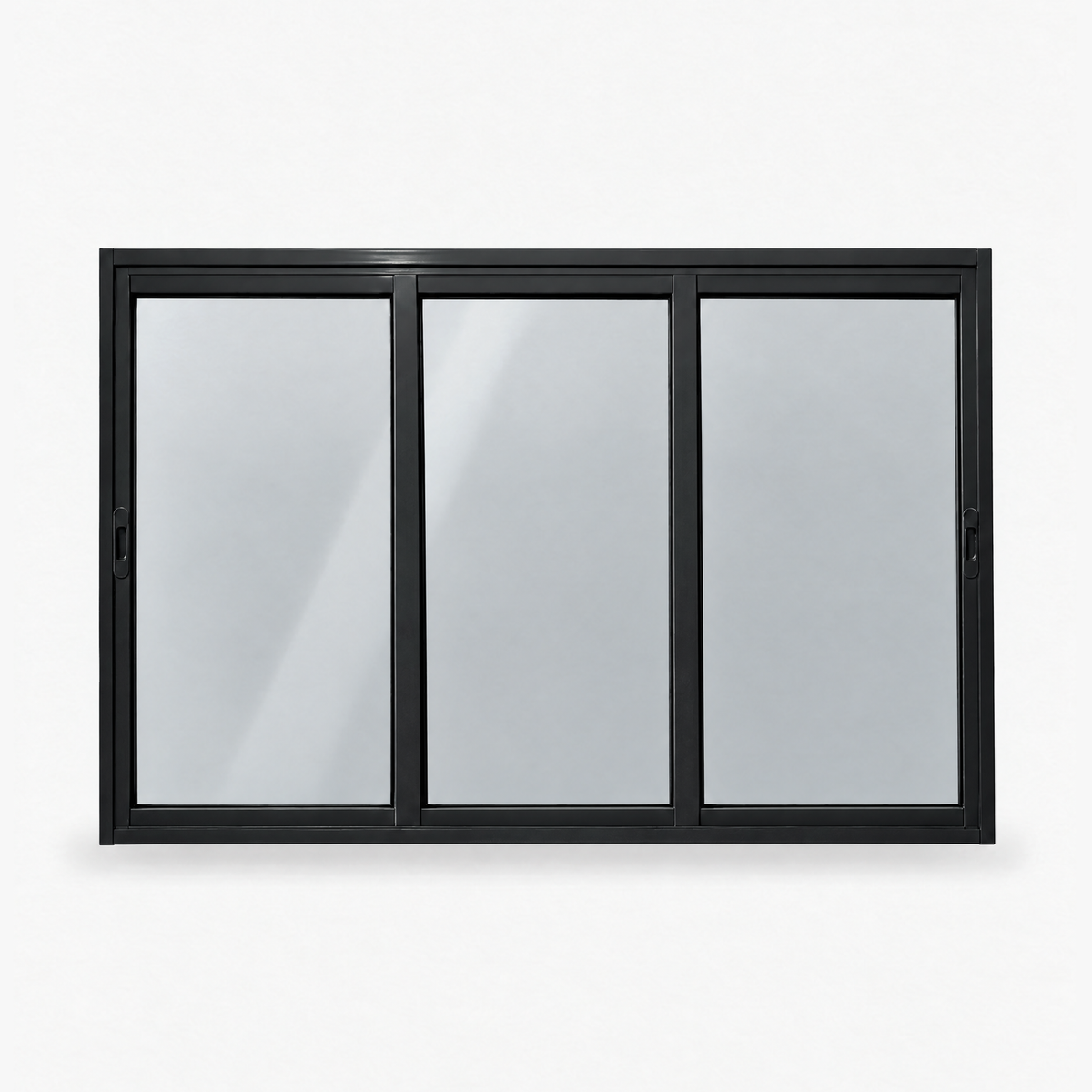 Janela de correr 3 folhas preta para quarto, vista frontal, 150 × 100 cm (largura × altura), fundo branco