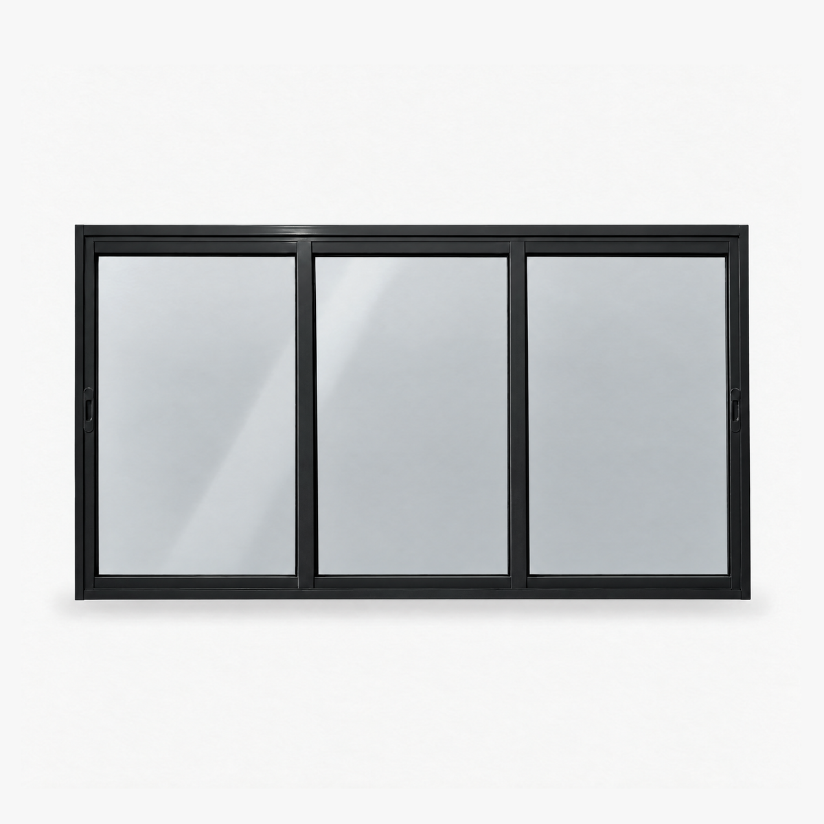 Janela de correr 3 folhas preta para quarto, vista frontal, 180 × 100 cm (largura × altura), fundo branco