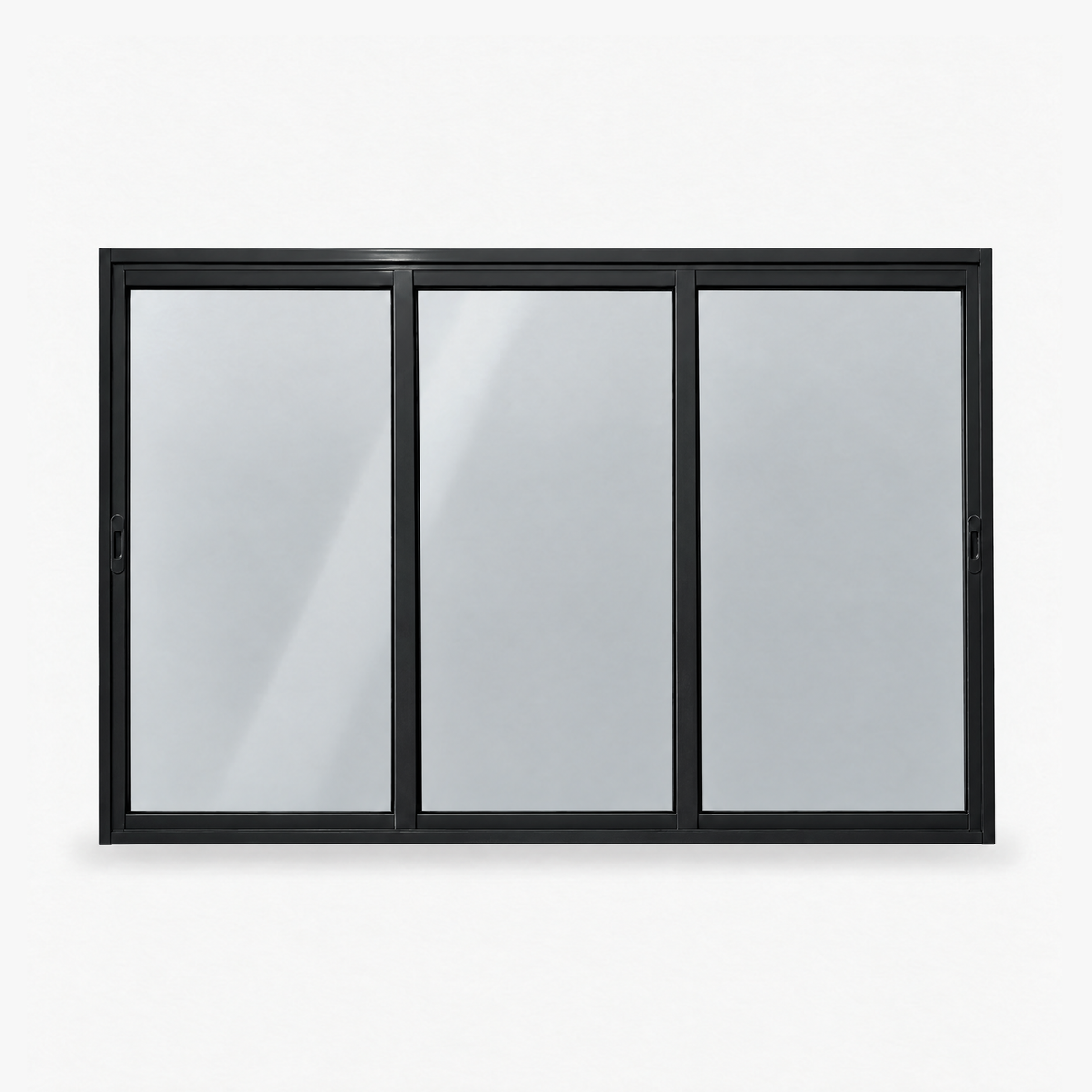 Janela de correr 3 folhas preta para quarto, vista frontal, 180 × 120 cm (largura × altura), fundo branco