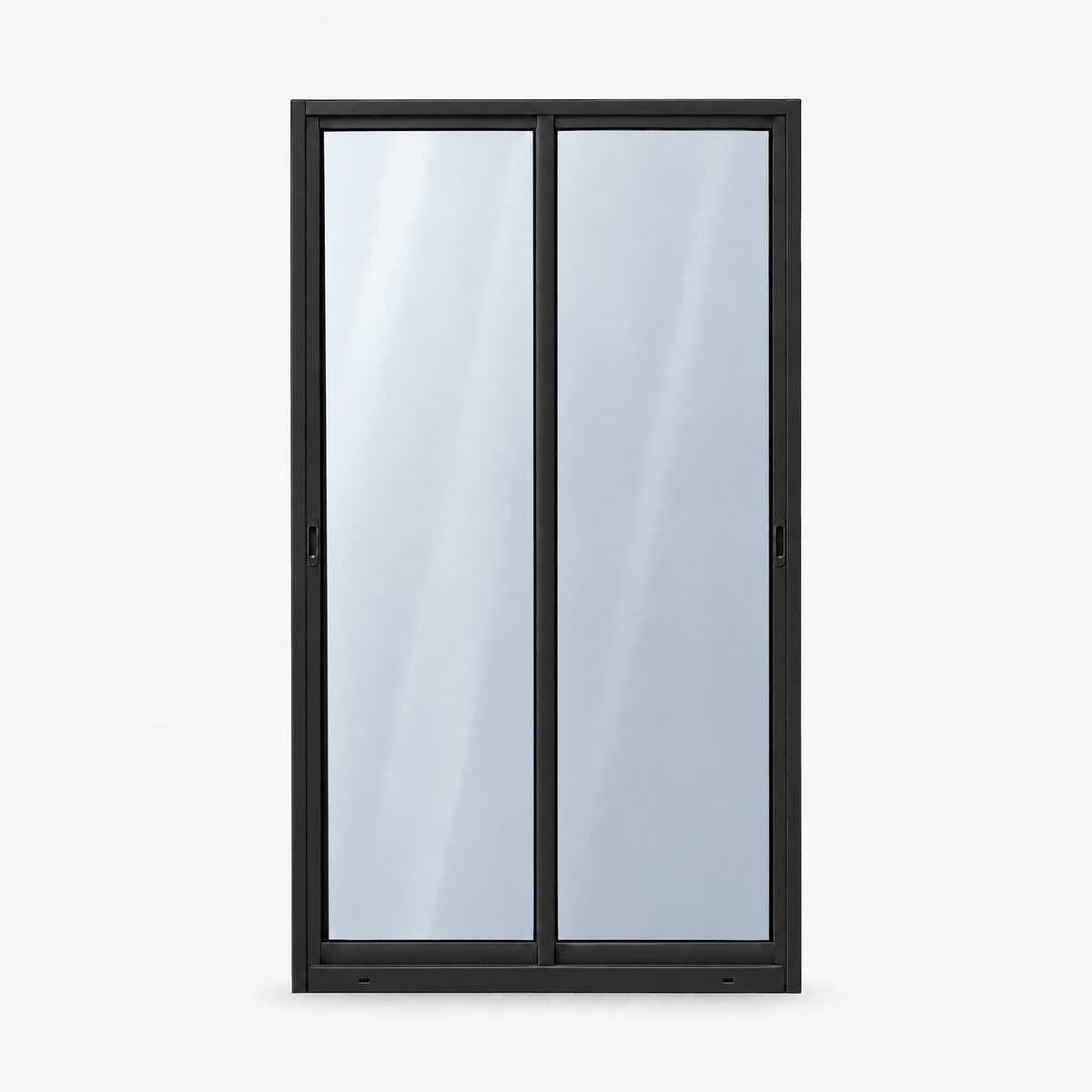 Porta de correr 2 folhas preta, vista frontal, 120 × 210 cm (largura × altura), fundo branco