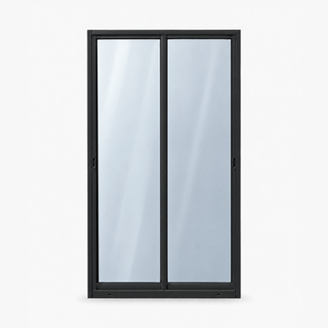 Porta de correr 2 folhas preta, vista frontal, 120 × 210 cm (largura × altura), fundo branco