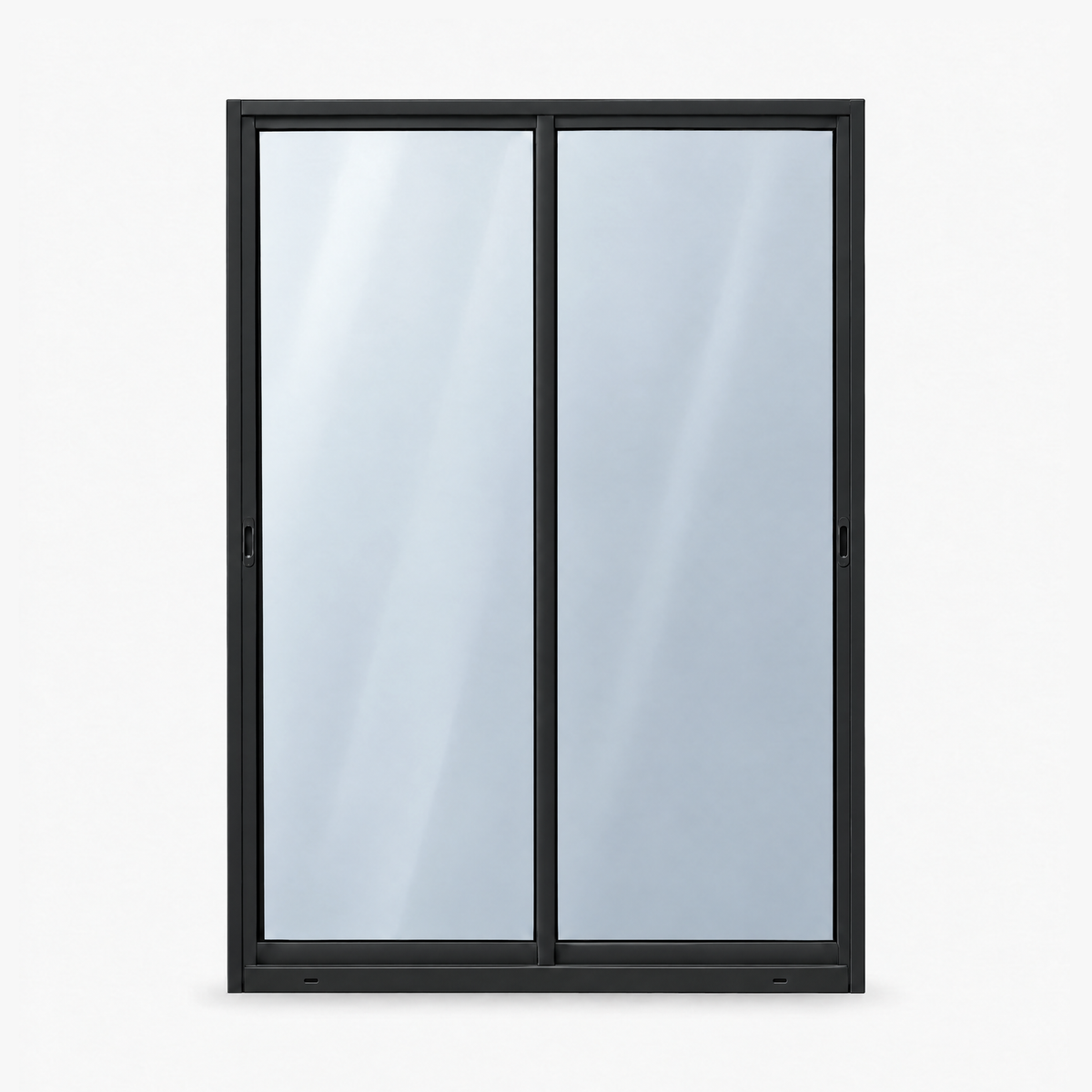 Porta de correr 2 folhas preta, vista frontal, 150 × 210 cm (largura × altura), fundo branco