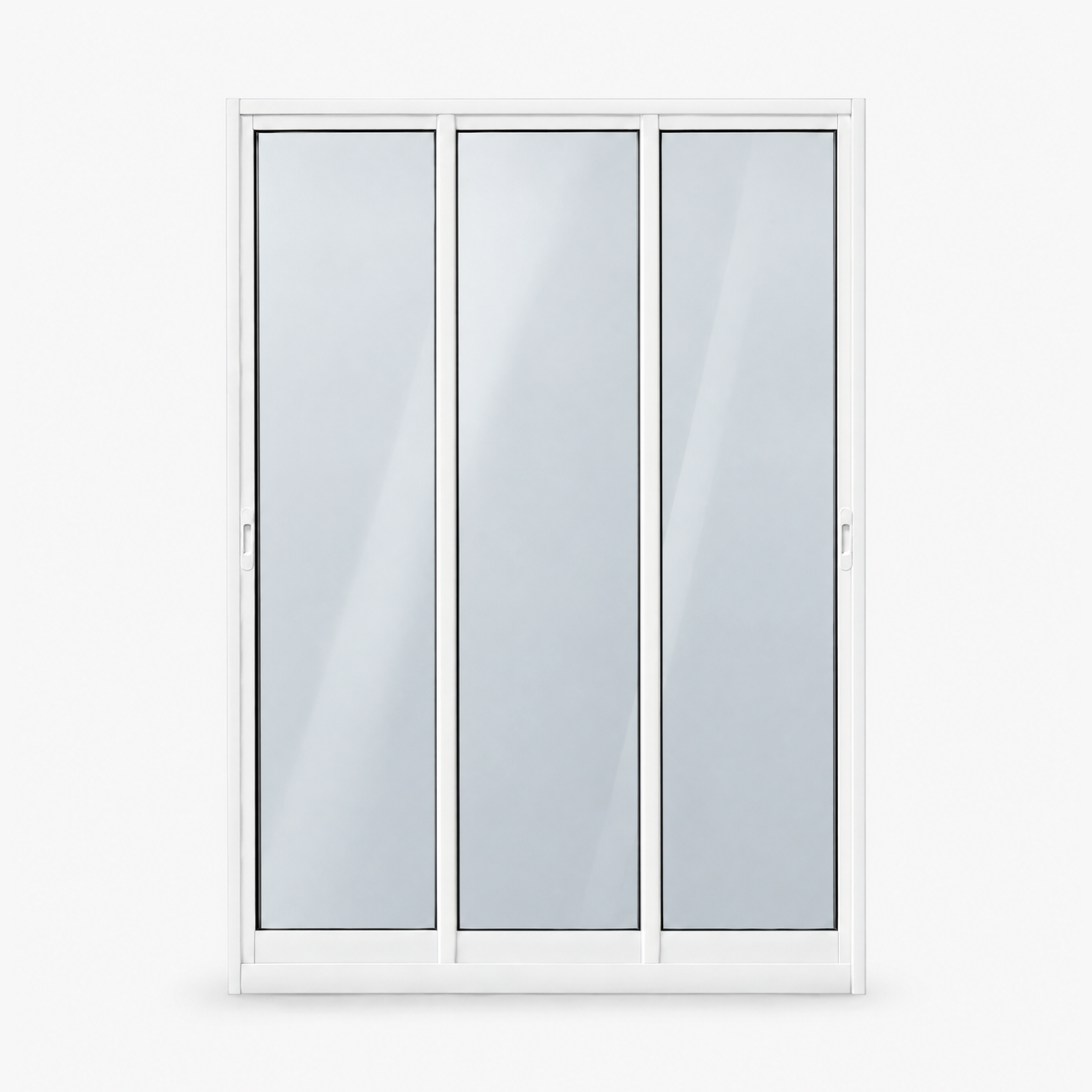 Porta de correr 3 folhas branca, vista frontal, 150 × 210 cm (largura × altura), fundo branco