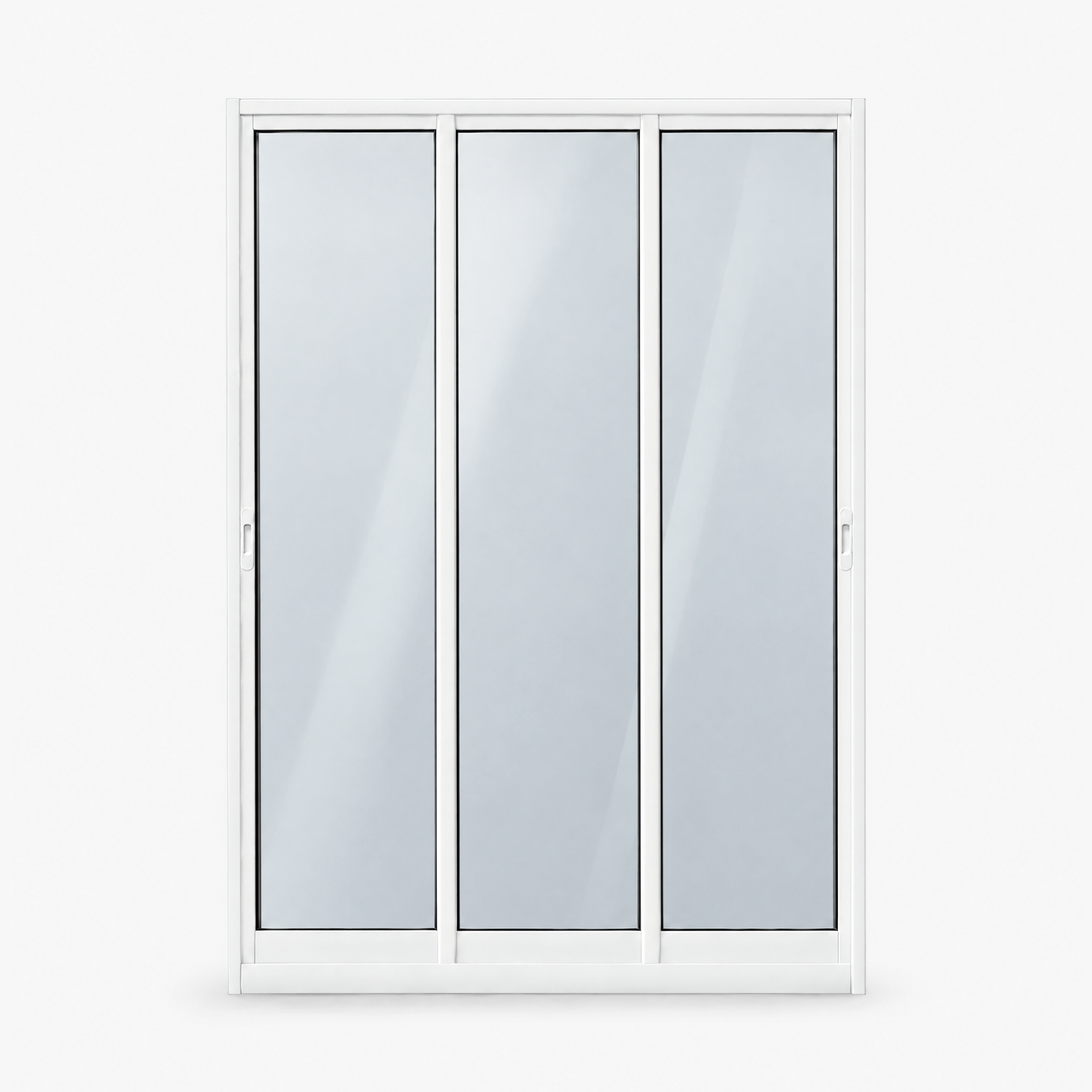 Porta de correr 3 folhas branca, vista frontal, 150 × 210 cm (largura × altura), fundo branco