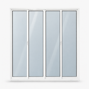 Porta de correr 4 folhas branca com 2 fixas, vista frontal, 200 × 210 cm (largura × altura), fundo branco