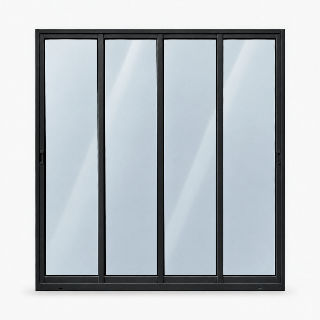 Porta de correr 4 folhas preta, todas de correr, vista frontal, 200 × 210 cm (largura × altura), fundo branco
