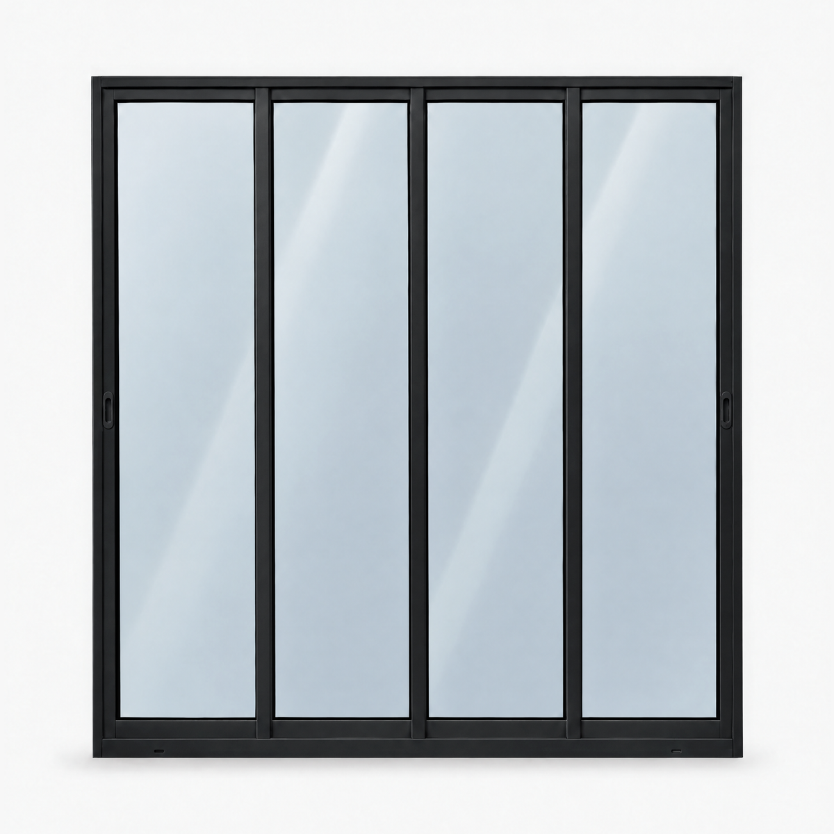 Porta de correr 4 folhas preta, todas de correr, vista frontal, 200 × 210 cm (largura × altura), fundo branco