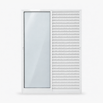 Porta veneziana 3 folhas branca, vista frontal, 150 × 210 cm (largura × altura), fundo branco