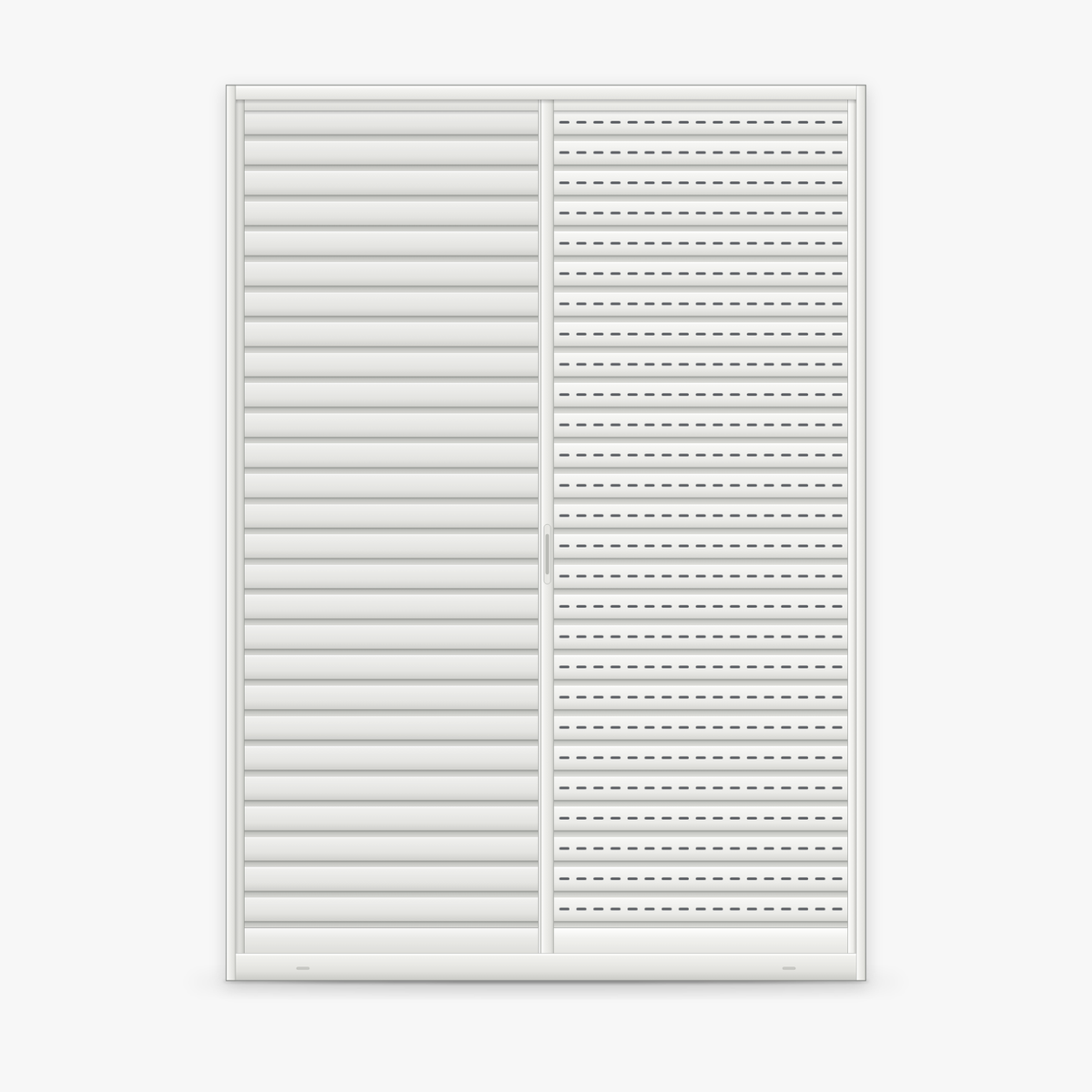 Porta veneziana 3 folhas branca em desenho, à noite, com as venezianas fechadas