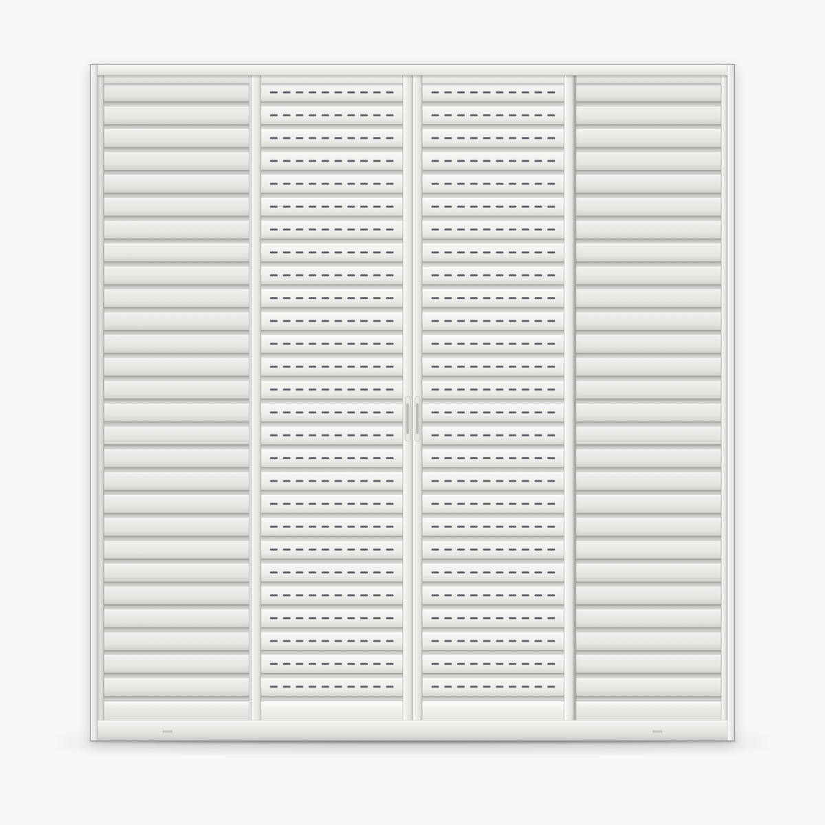 Porta veneziana 6 folhas branca em desenho, à noite, com as venezianas fechadas
